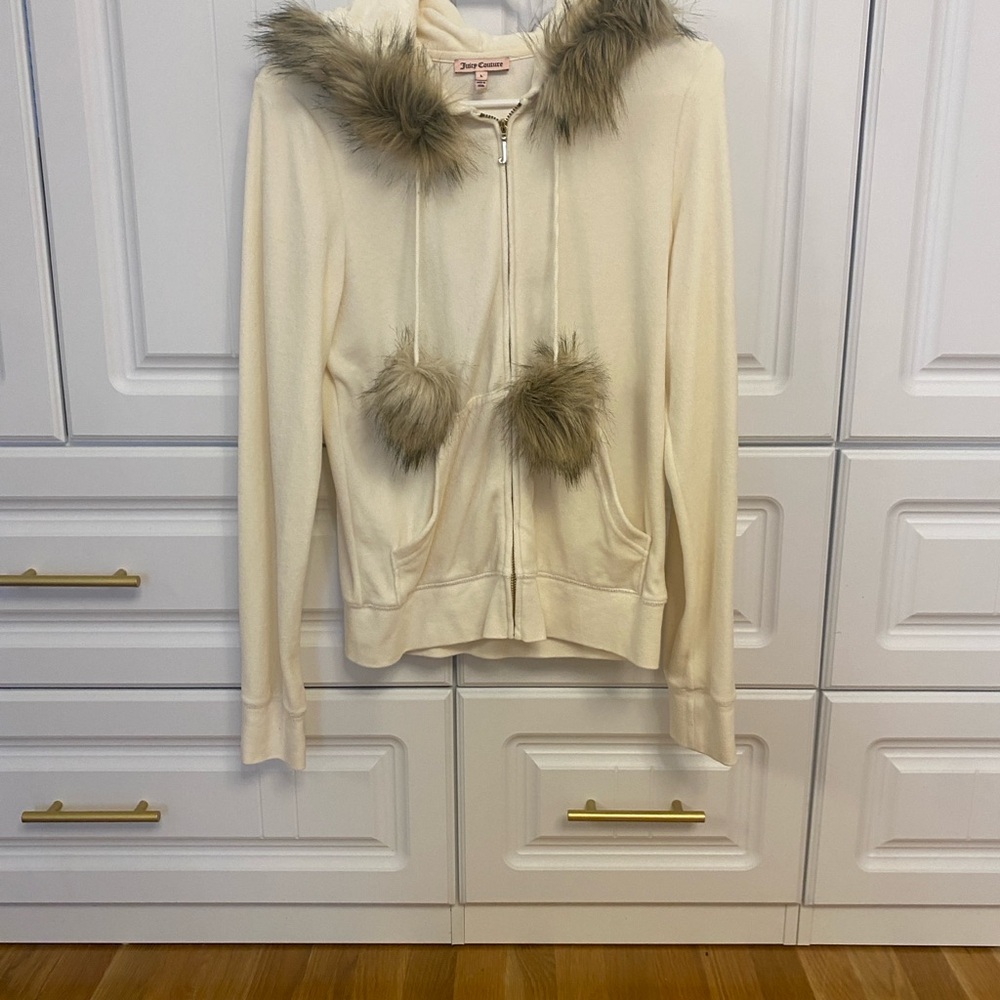 Juicy Couture Cream Hoodie with Faux Fur Accents